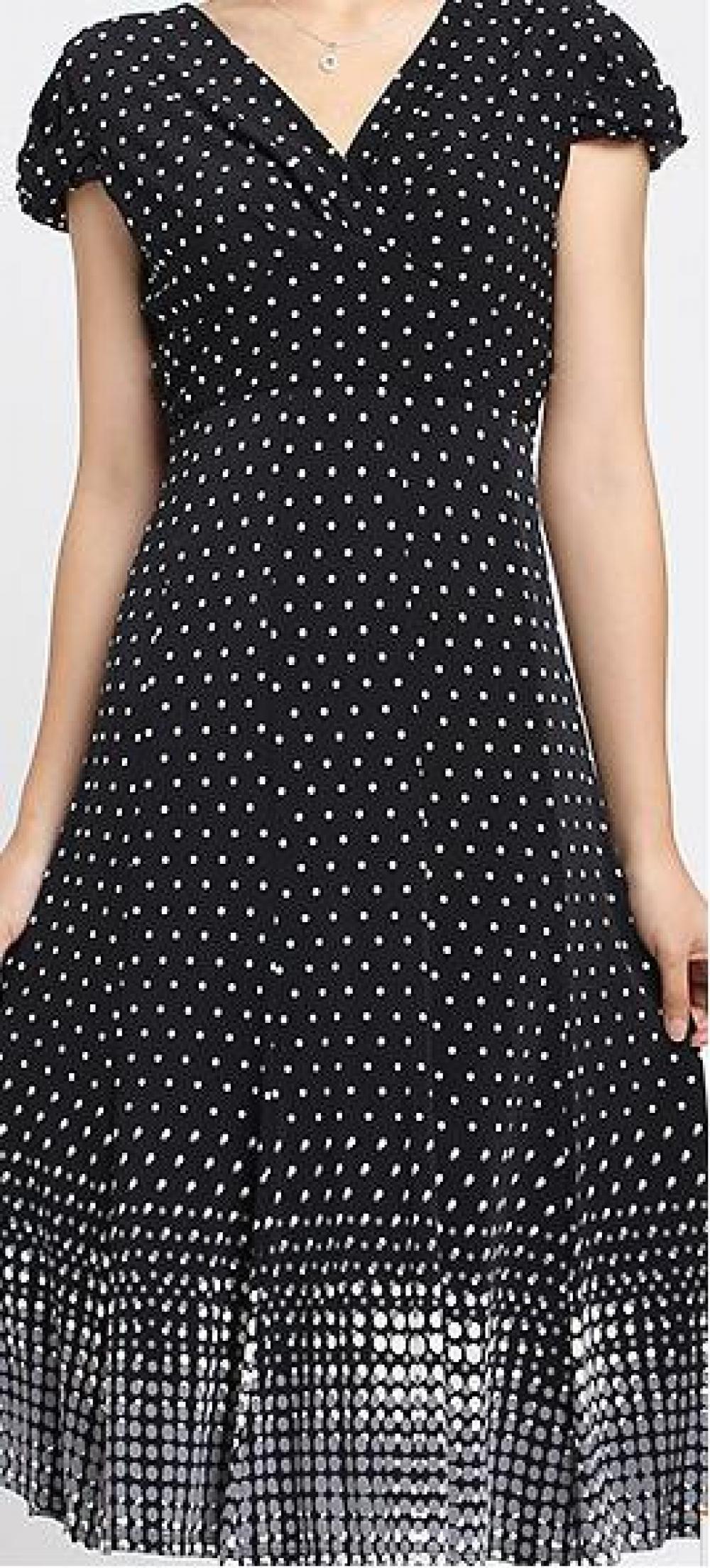 V Neck Dot Print Cap Sleeve Wrap Dress
