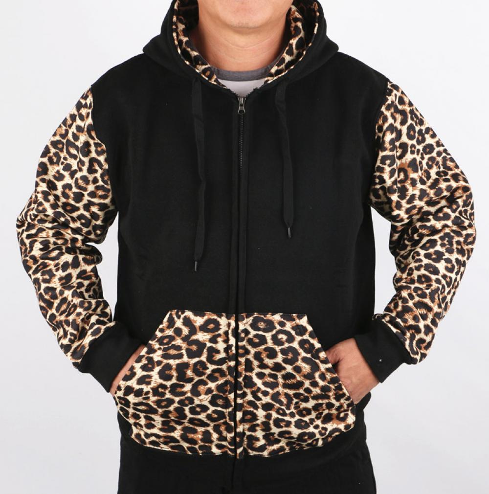 Leopard Sleeve Zip Up Hoody