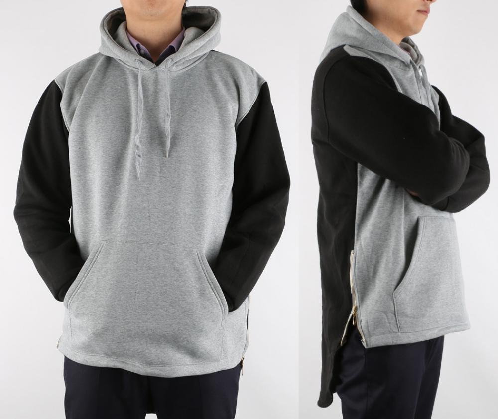 Plain Dual Colour Tailed Pull Over Hoody