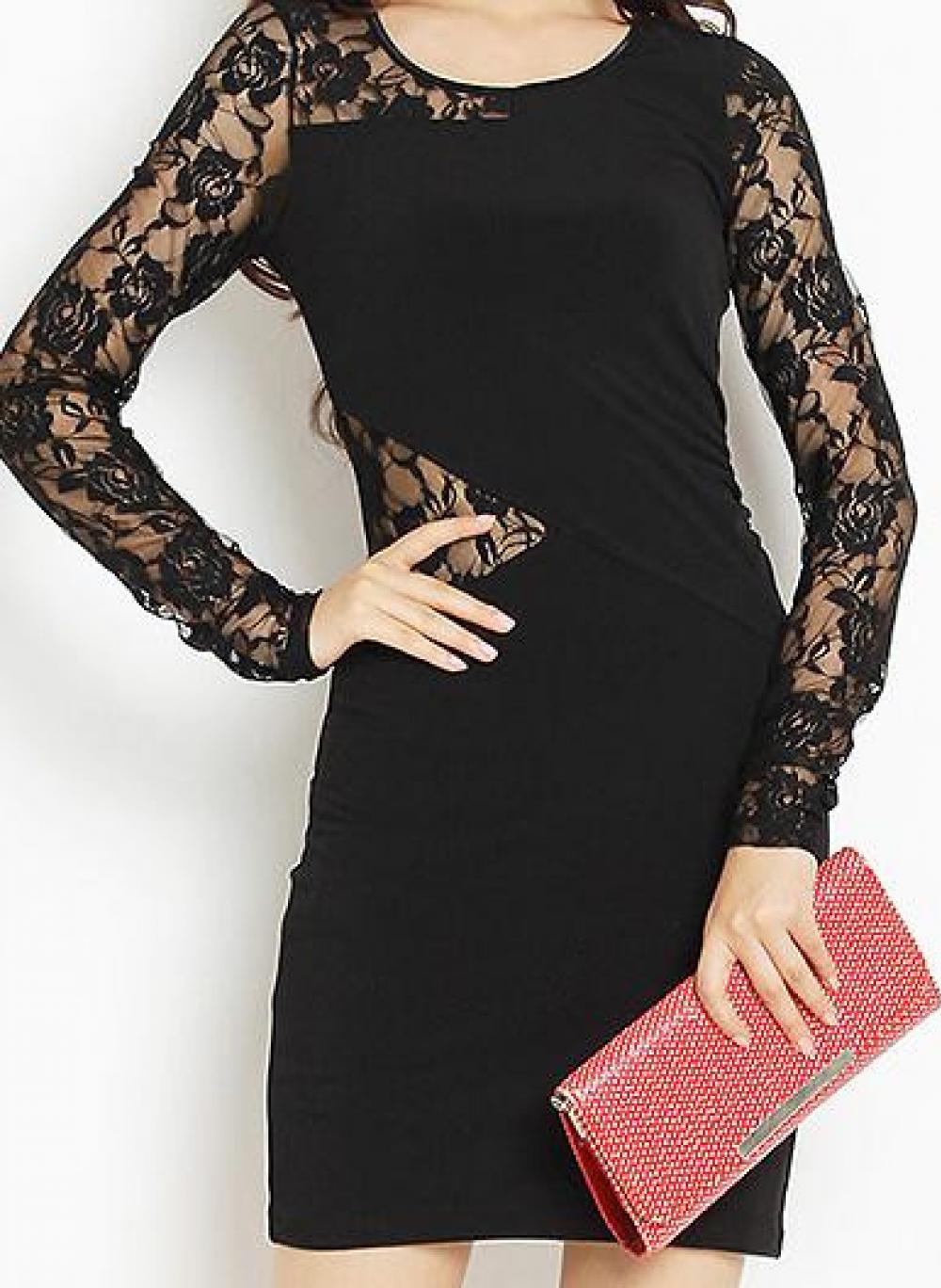 Long Sleeve Lace Cut Out Dress