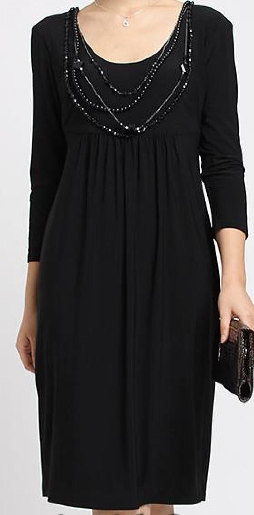3/4 Sleeve Wrap Dress With Bead Necklace
